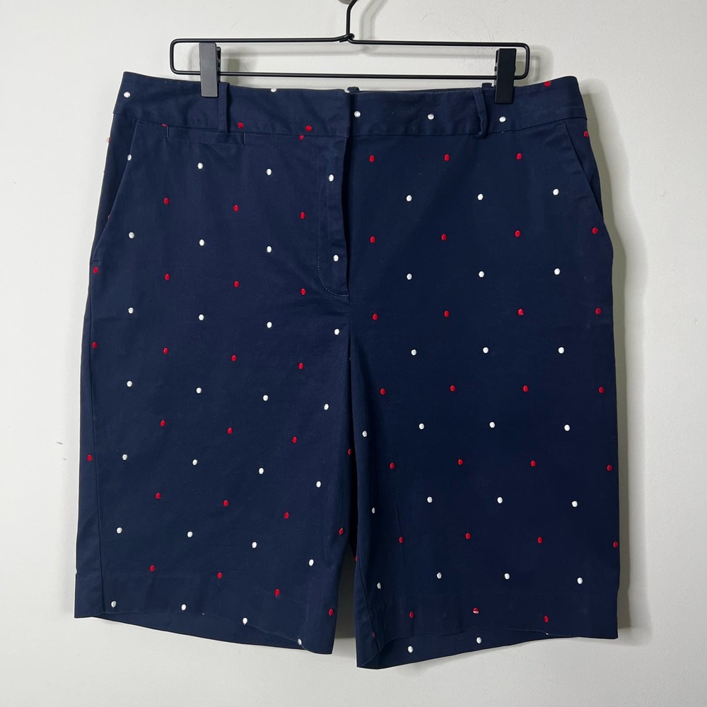 Talbots Heritage Shorts 16 Polka Dot Plus Navy Bermuda Pockets Red White Zipper